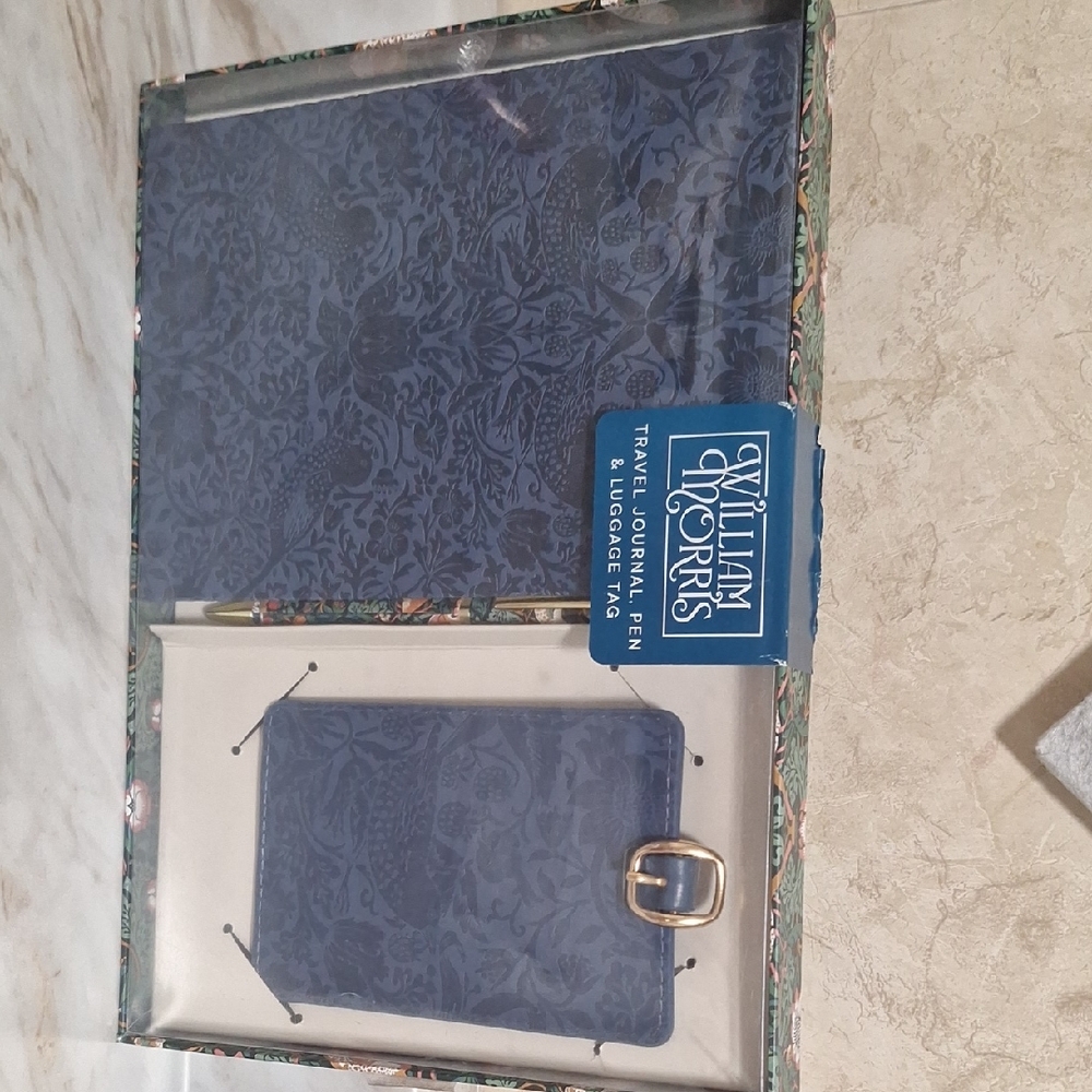 William Morris Floral Journal Set | Blue Botanical with Pen & Tag
